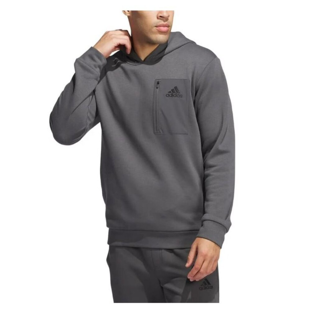 Adidas Men Embroidered logo chest Pocket Hoodie w/ Kangaroo pocket Gray S, M,XL